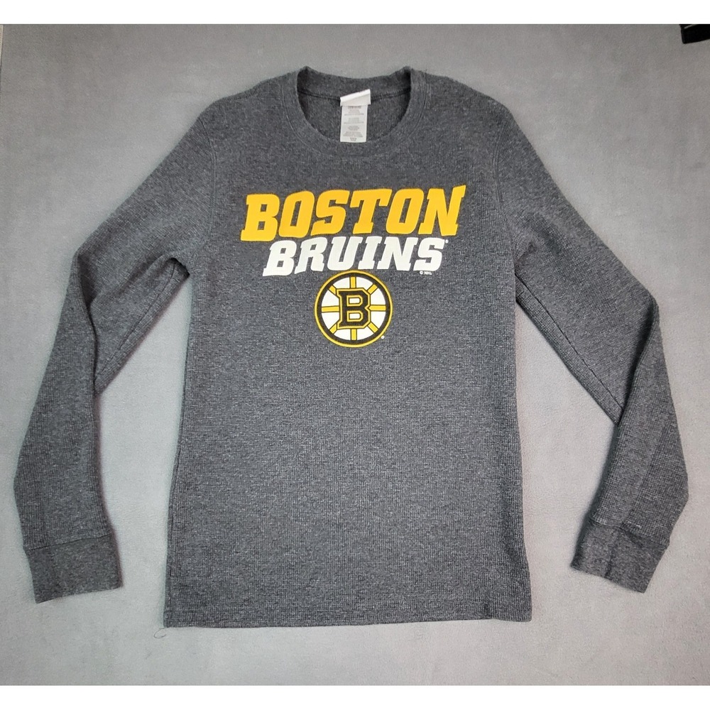 NHL Boston Bruins Youth Medium  10/12 Gray Knit Thermal Long Sleeve Shirt